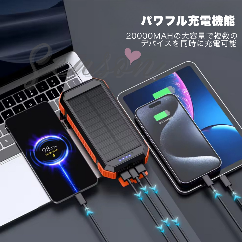 ♥ ポータブルソーラー充電器 デュアルUSB アウトドア用 20000mAh