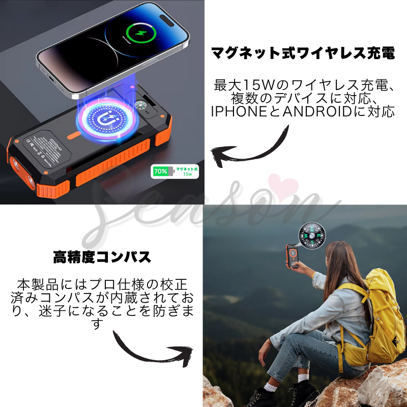 ♥ ポータブルソーラー充電器 デュアルUSB アウトドア用 20000mAh