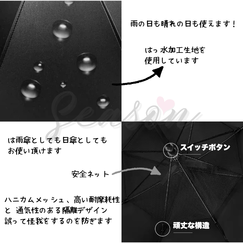 ♥ ファン付き日傘 完全遮光 扇風機傘 晴雨兼用 2段階風力 UVカット 熱中症対策 3000mAh